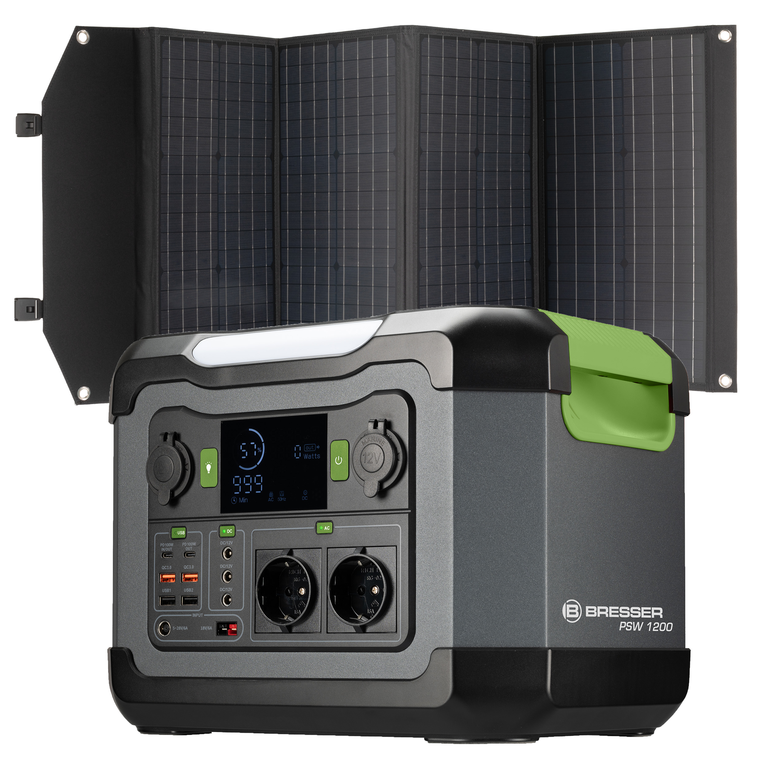 BRESSER Set Mobile Power-Station 1.200 W + Solar-Ladegerät 120 W