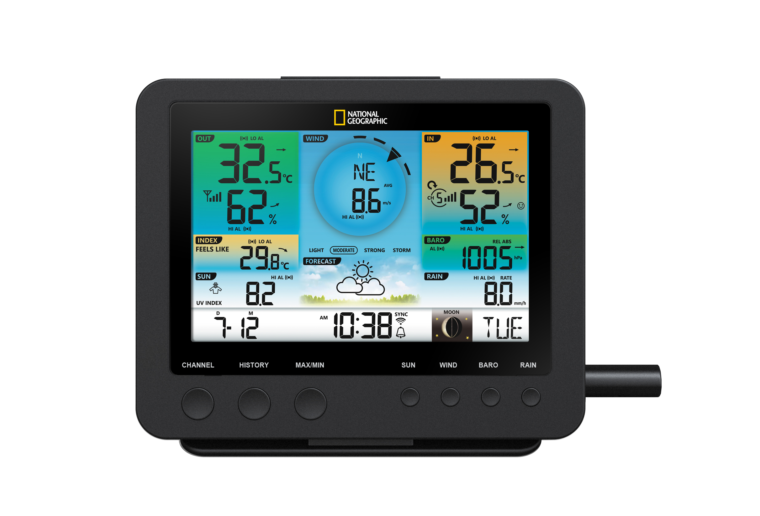 NATIONAL GEOGRAPHIC WLAN-Farbwetterstation mit 7-in-1-Profi-Sensor