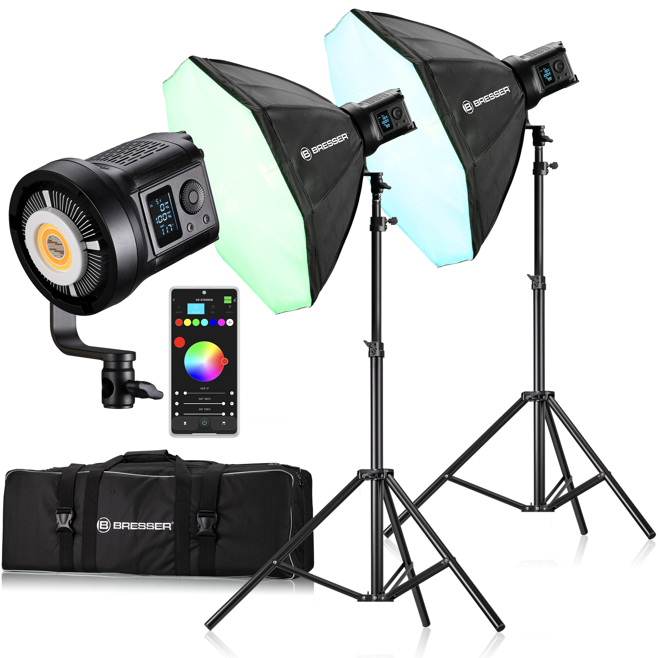 BRESSER BR-135RGB COB LED Light Duo Kit mit Softbox 