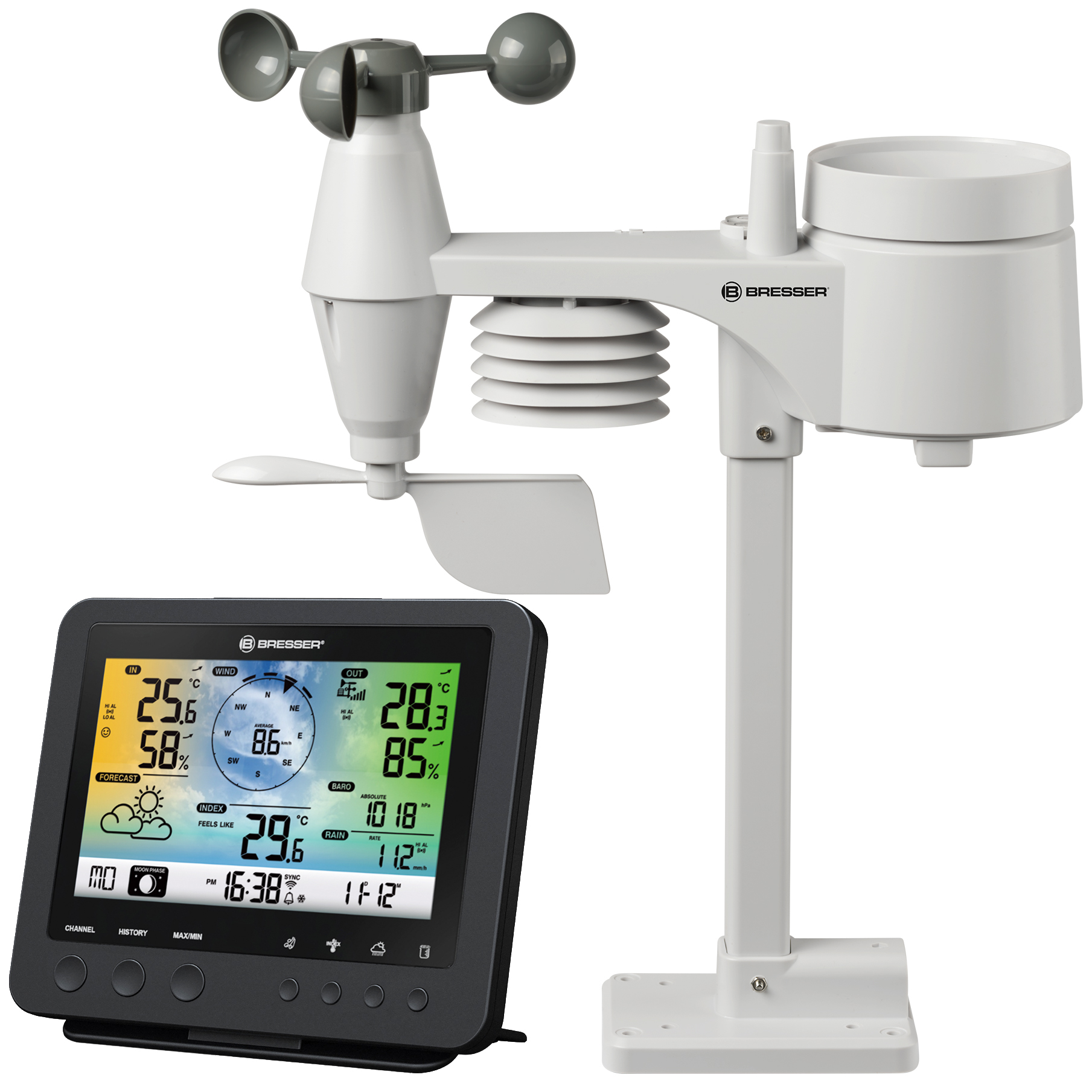 BRESSER WLAN-Farbwetterstation mit 5-in-1-Profi-Sensor