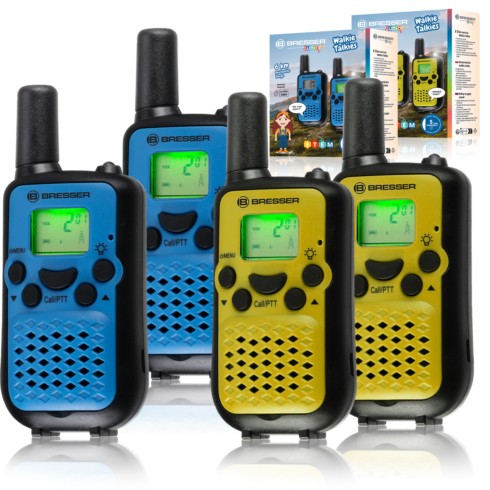 BRESSER JUNIOR Walkie Talkie 2er-Set mit hoher Reichweite bis zu 6 km und Frei-Hand-Funktion