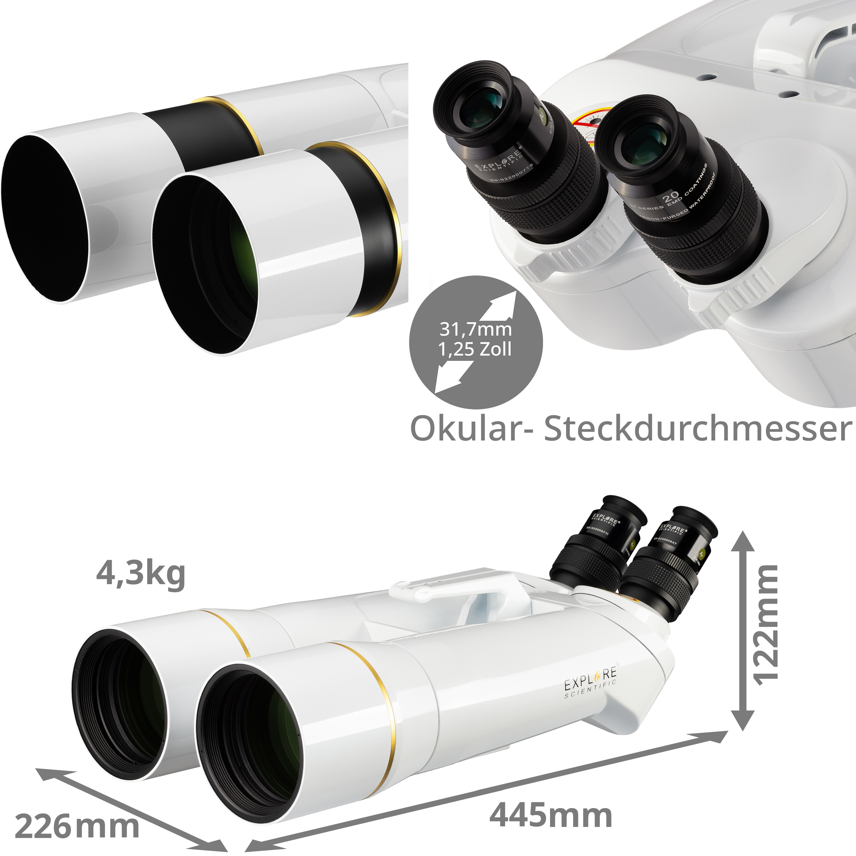 EXPLORE SCIENTIFIC BT-82 SF Großfernglas mit 62 Grad LER-Okularen 20 mm