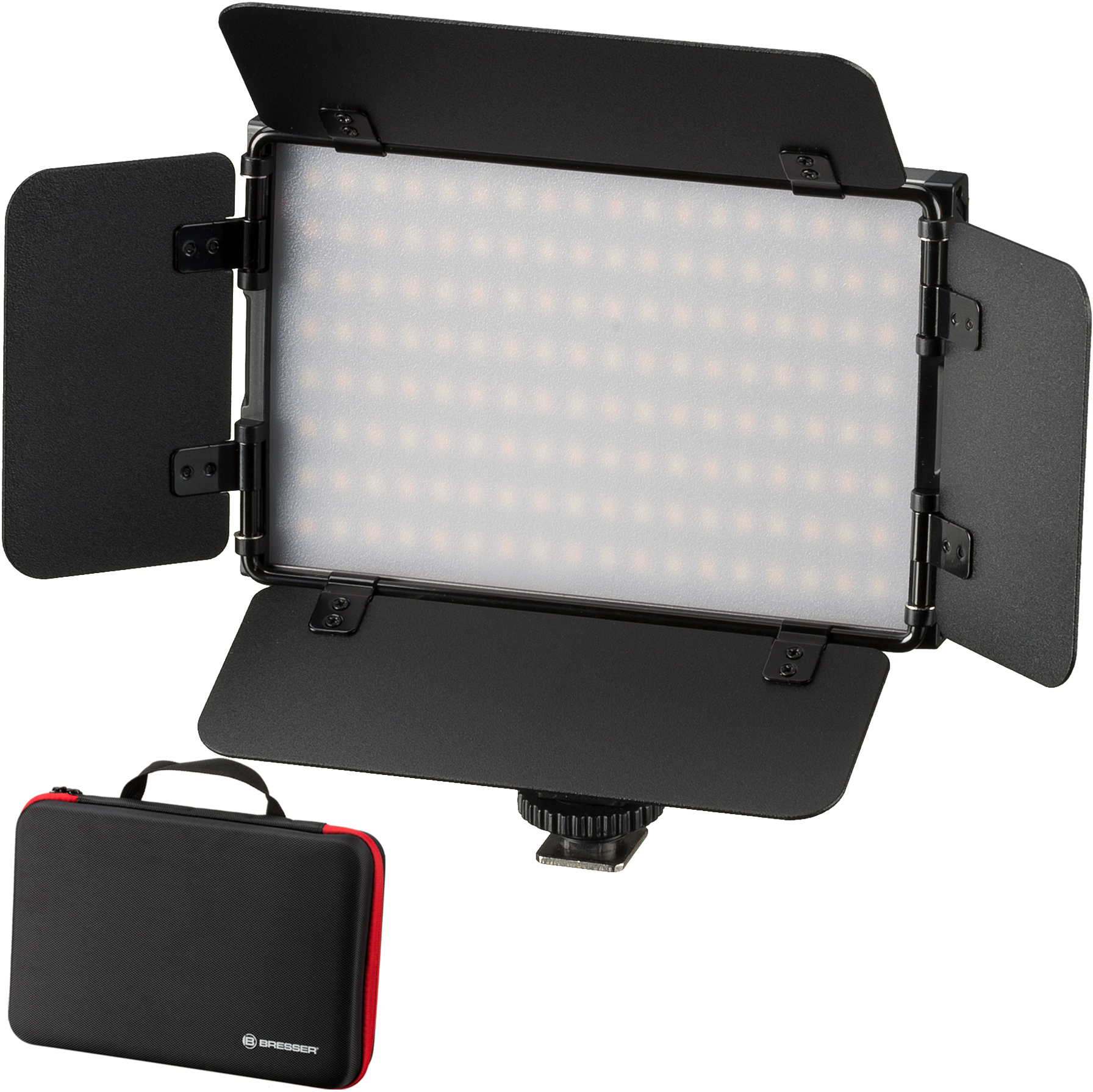 BRESSER PT Pro 15B-II Bi-Color LED Videoleuchte mit Lichtklappen, Akku und Tasche (Refurbished)