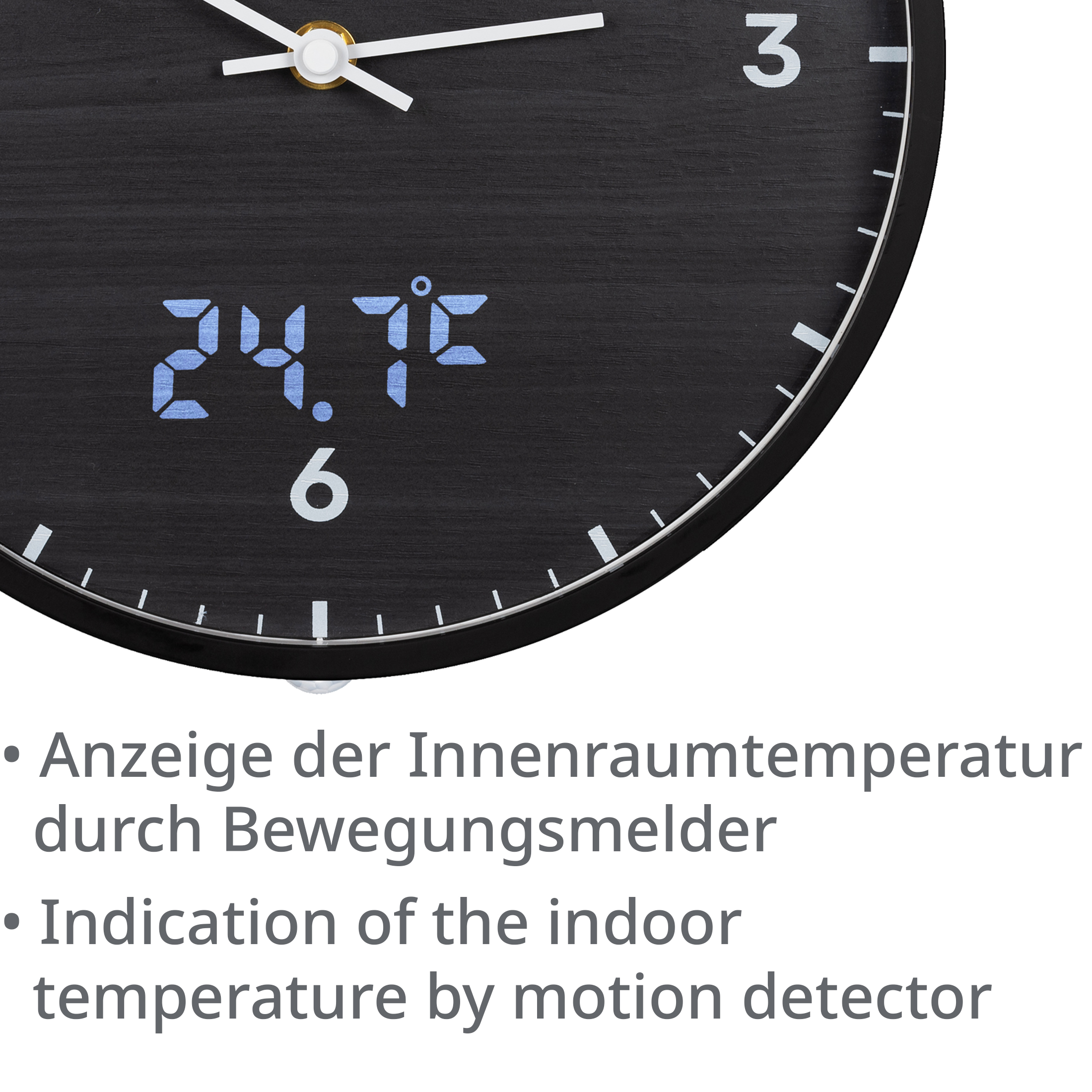 BRESSER MyTime LEDsec Wanduhr 24 cm mit Temperaturanzeige