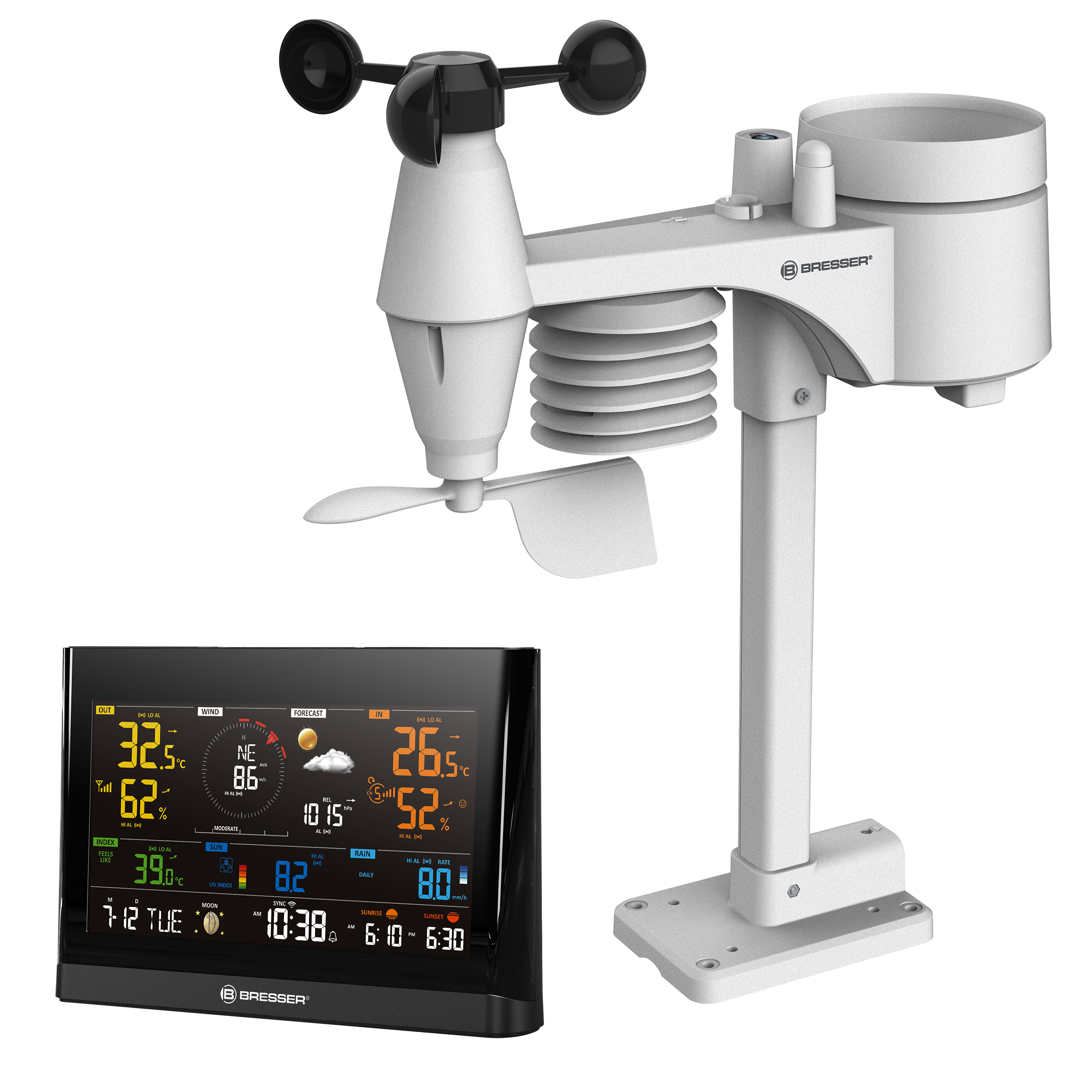 BRESSER WLAN Comfort Wetterstation mit 7-in-1-Profi-Sensor und modernem Farbdisplay