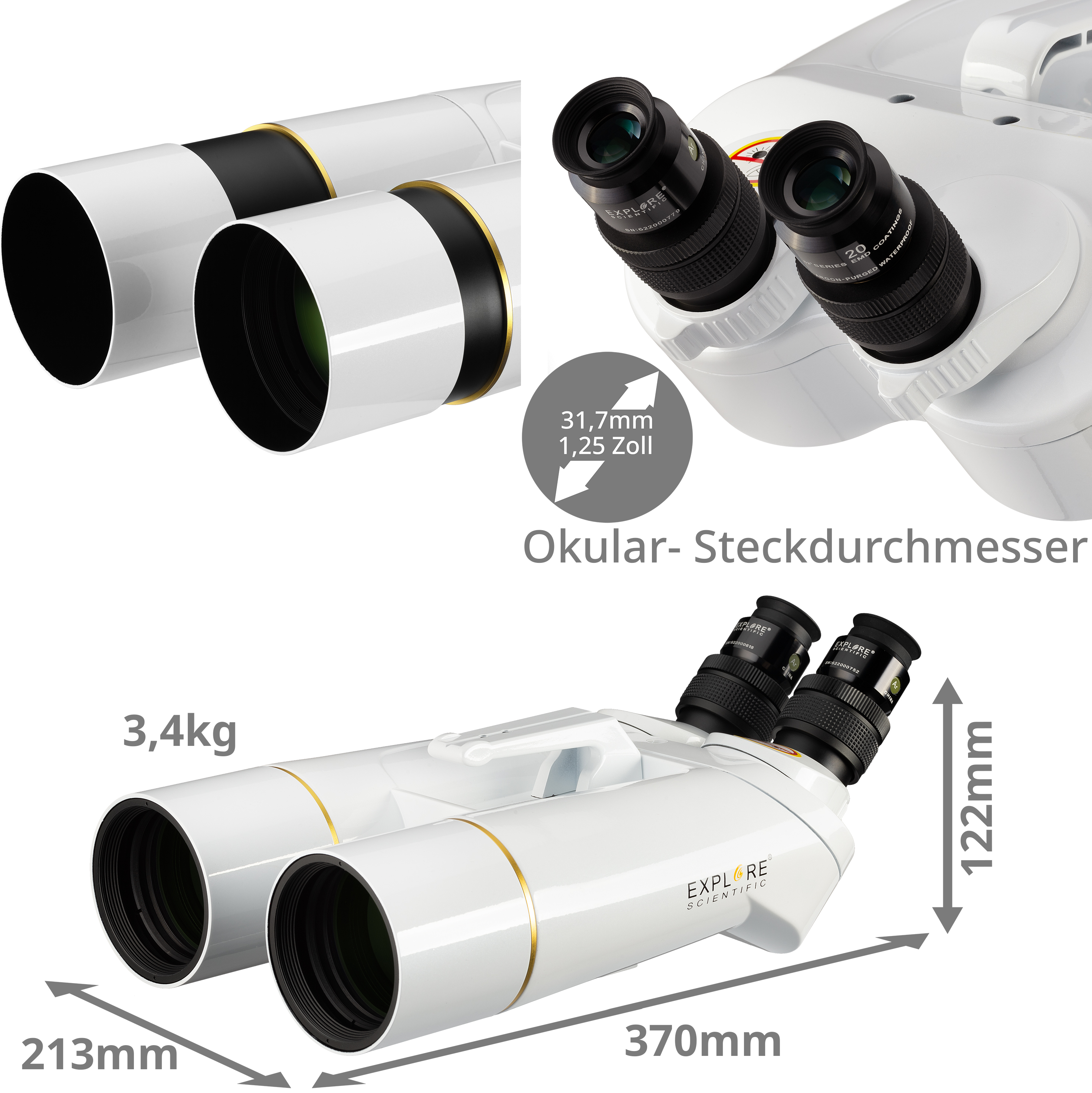 EXPLORE SCIENTIFIC BT-70 SF Großfernglas mit 62 Grad LER-Okularen 20 mm