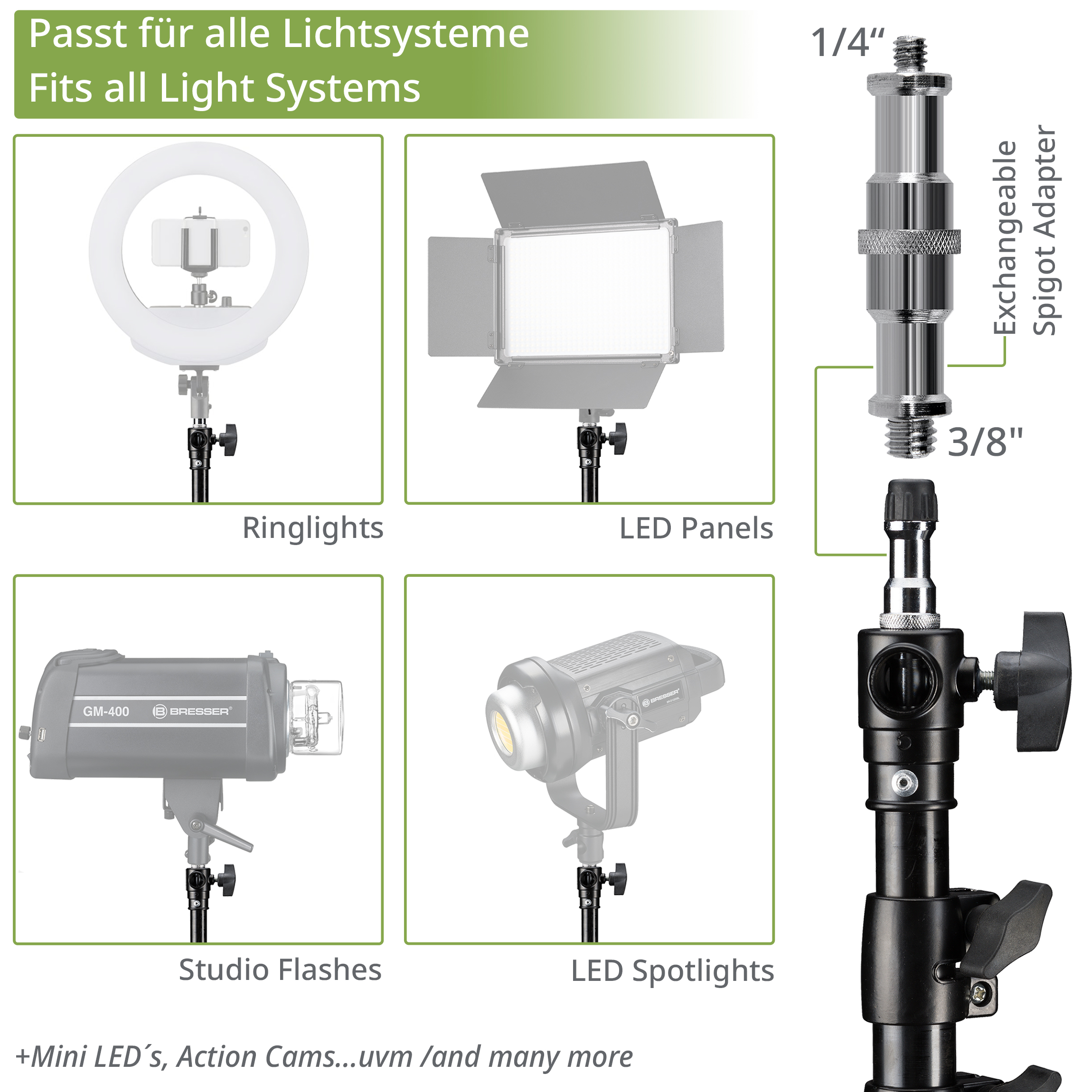 BRESSER Lampenstativset BR-TP240 PRO-1 (3 Stück) inklusive Stativtasche