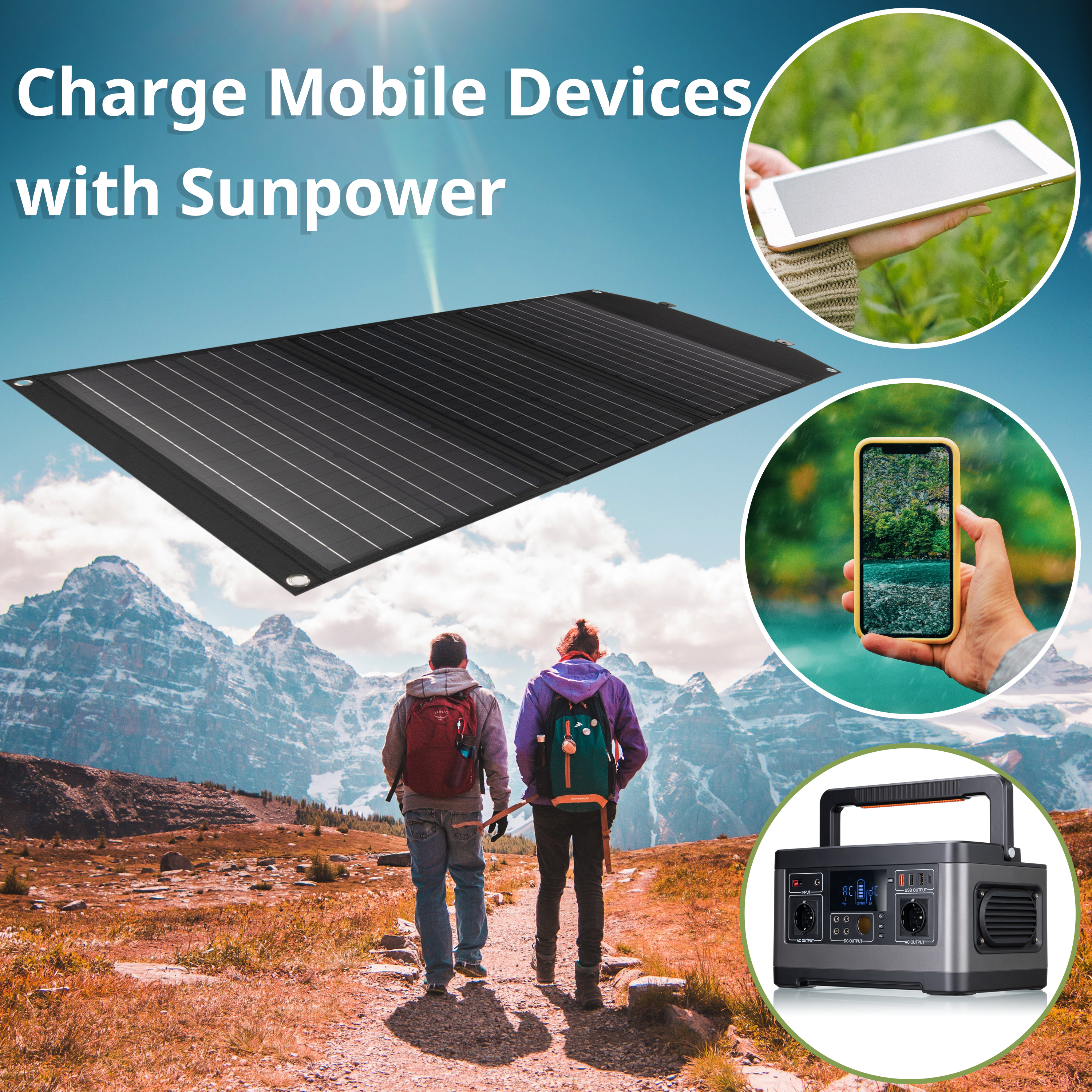 BRESSER Mobiles Solar-Ladegerät 90 Watt mit USB- u. DC-Anschluss