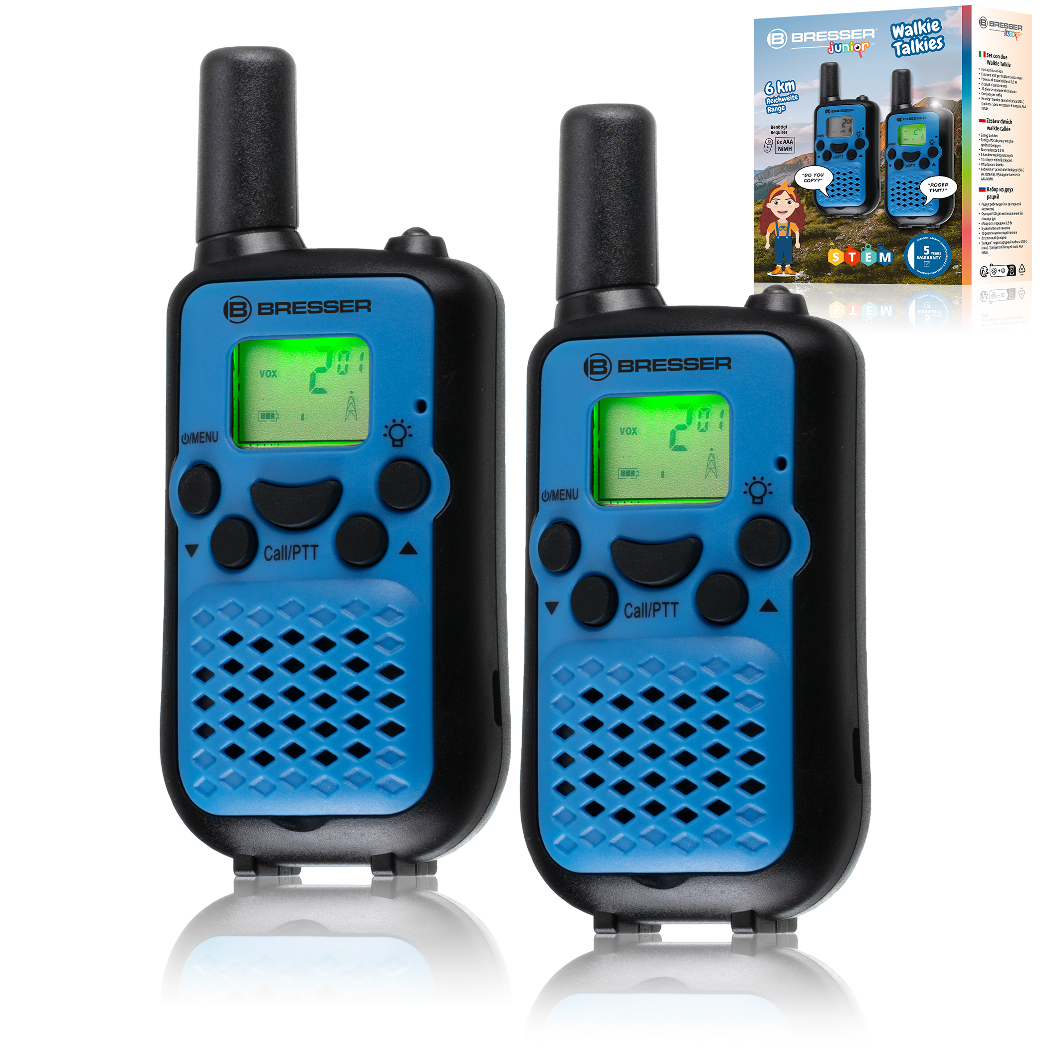 BRESSER JUNIOR Walkie Talkie 2er-Set mit hoher Reichweite bis zu 6 km und Frei-Hand-Funktion