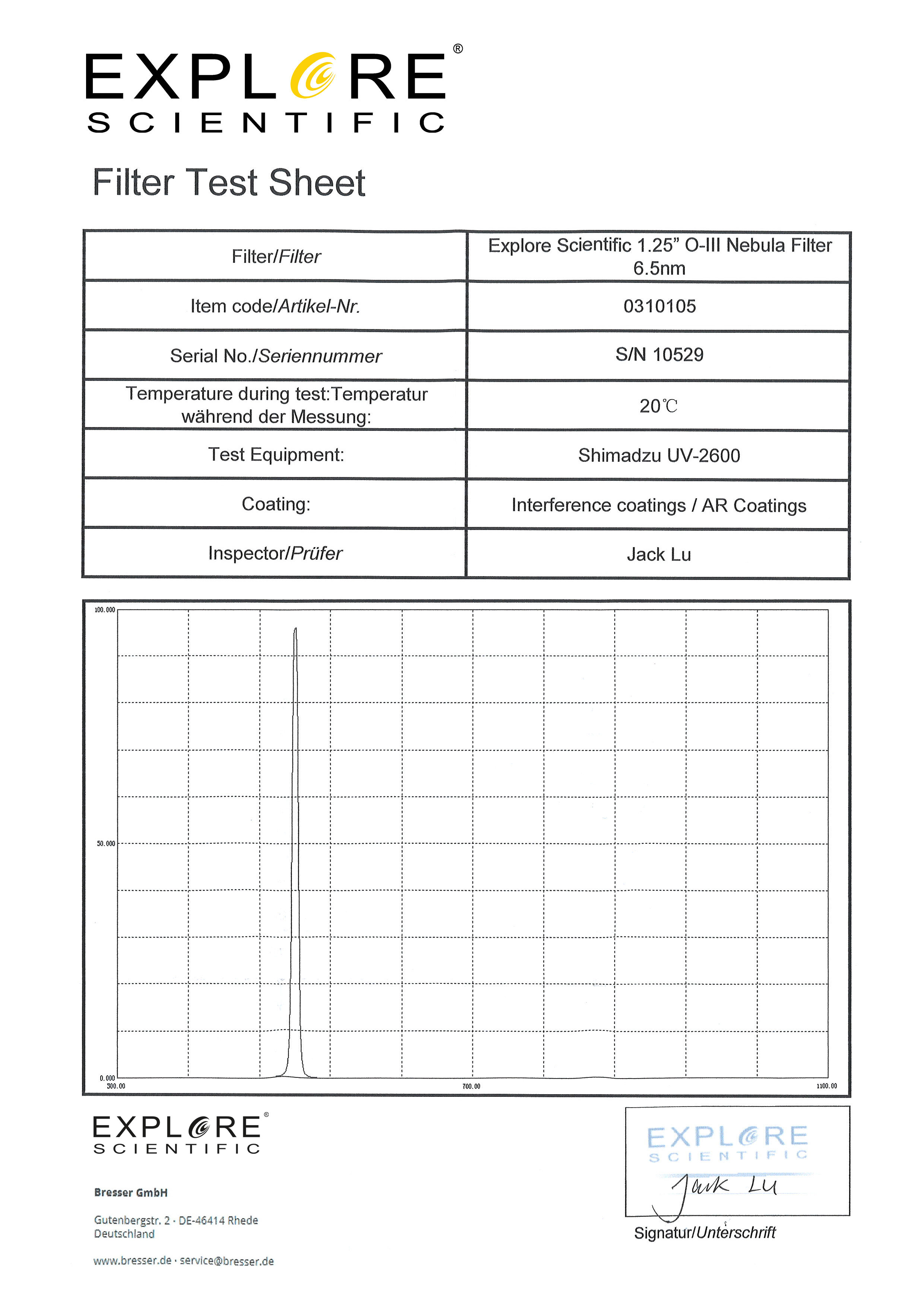 EXPLORE SCIENTIFIC 1,25" O-III Nebelfilter 6.5nm