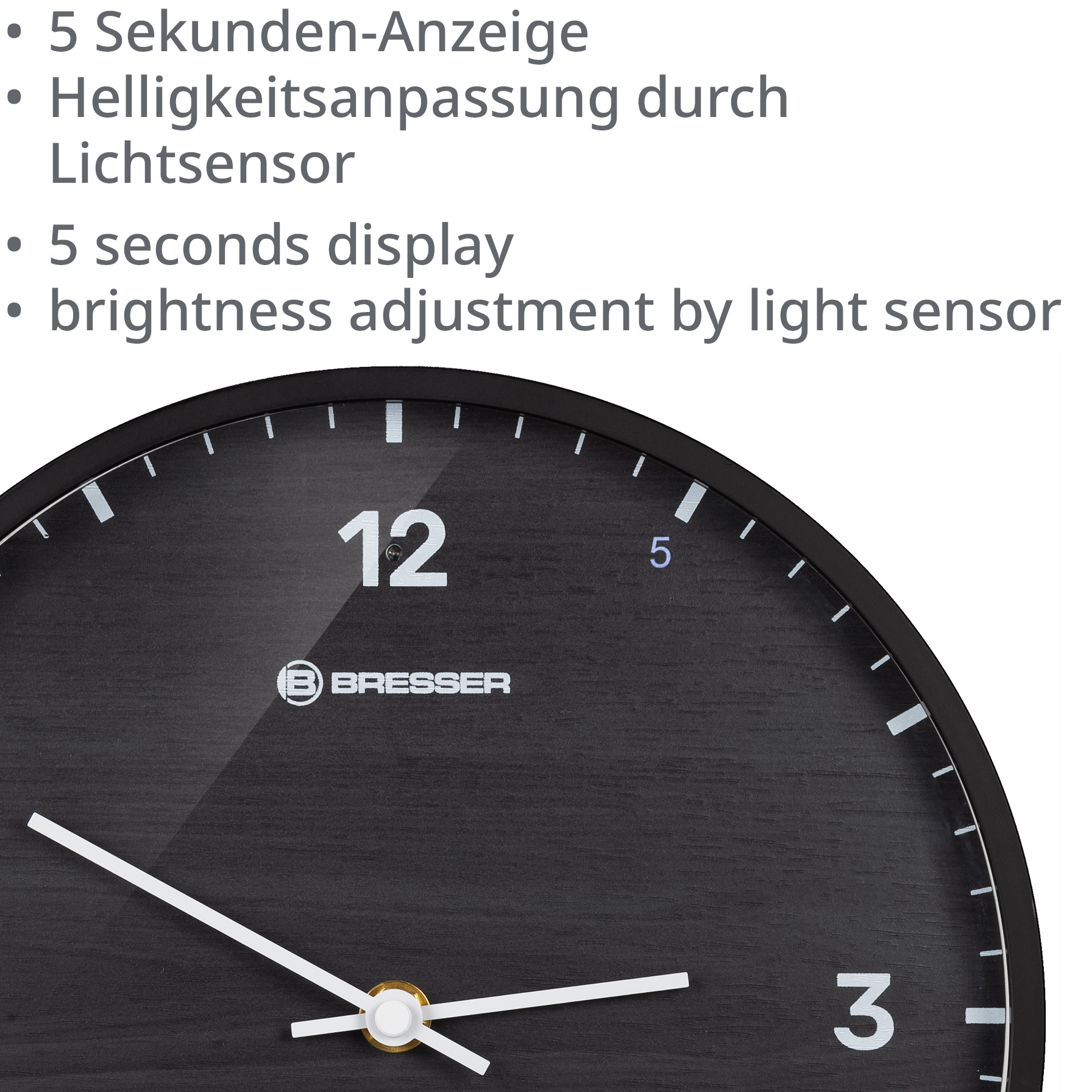 BRESSER MyTime LEDsec Wanduhr 24 cm mit Temperaturanzeige