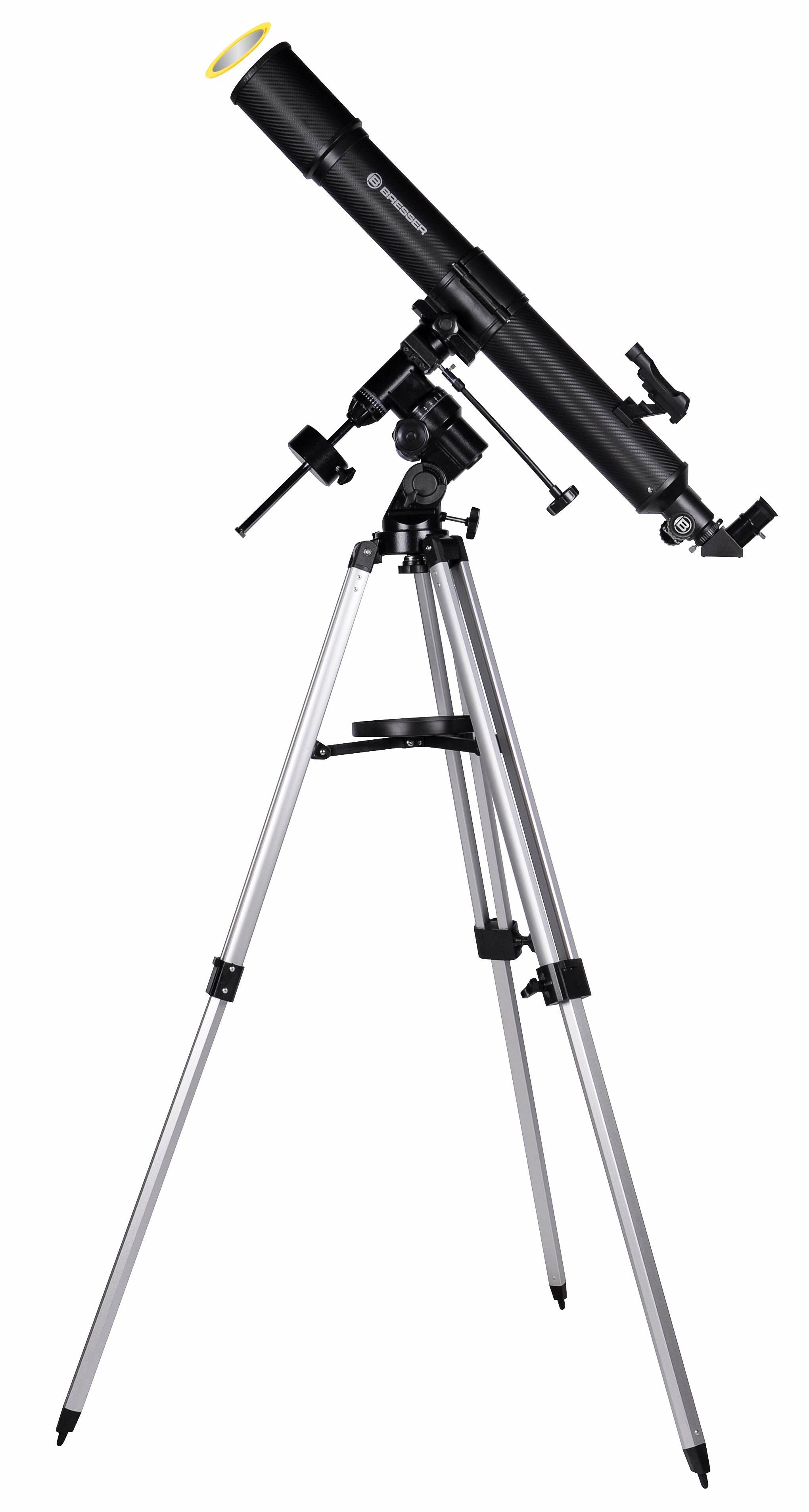 BRESSER Quasar 80/900 EQ3 Linsenteleskop mit Smartphone-Adapter & Sonnenfilter