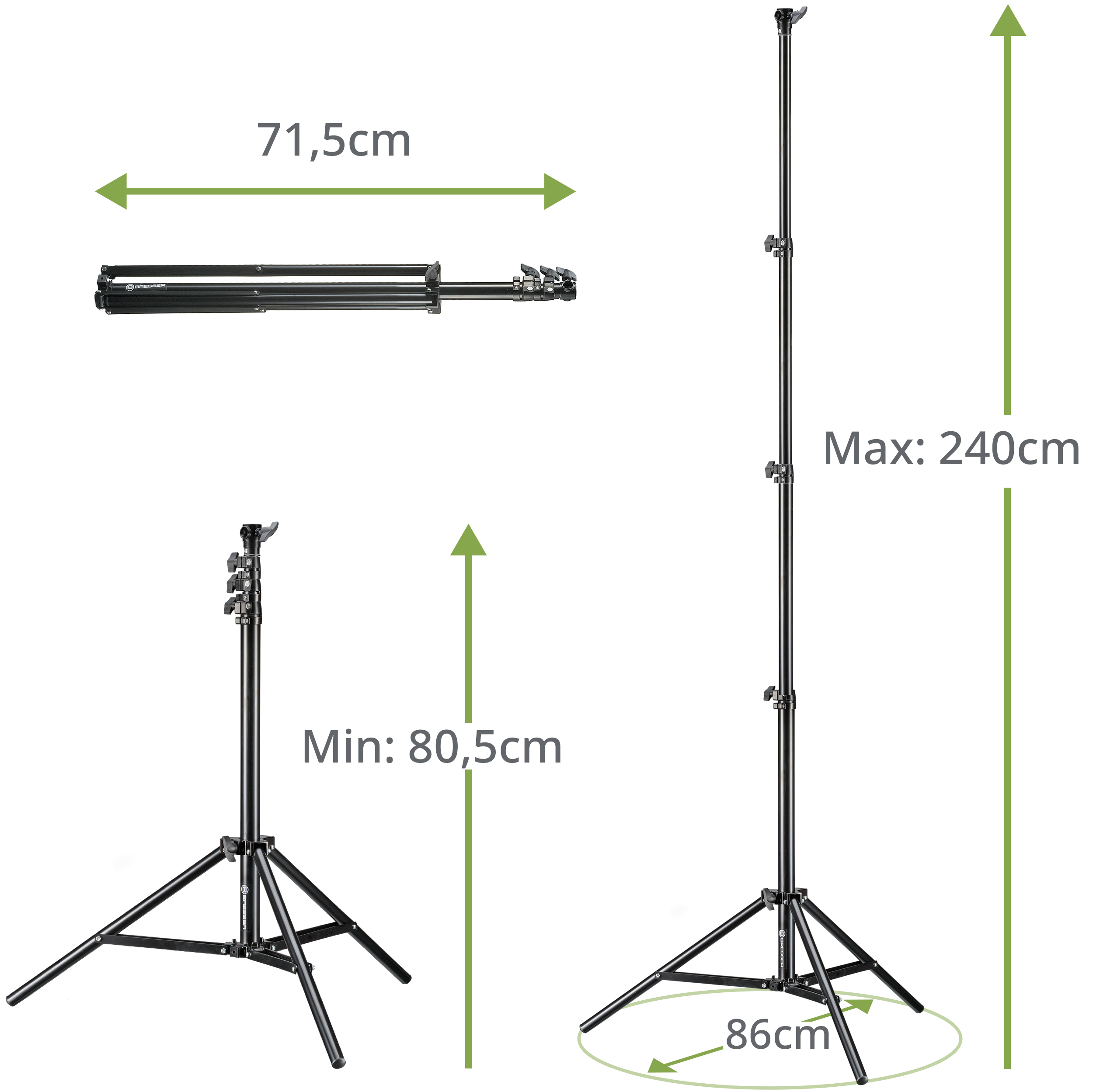 BRESSER Lampenstativset BR-TP240 PRO-1 (3 Stück) inklusive Stativtasche