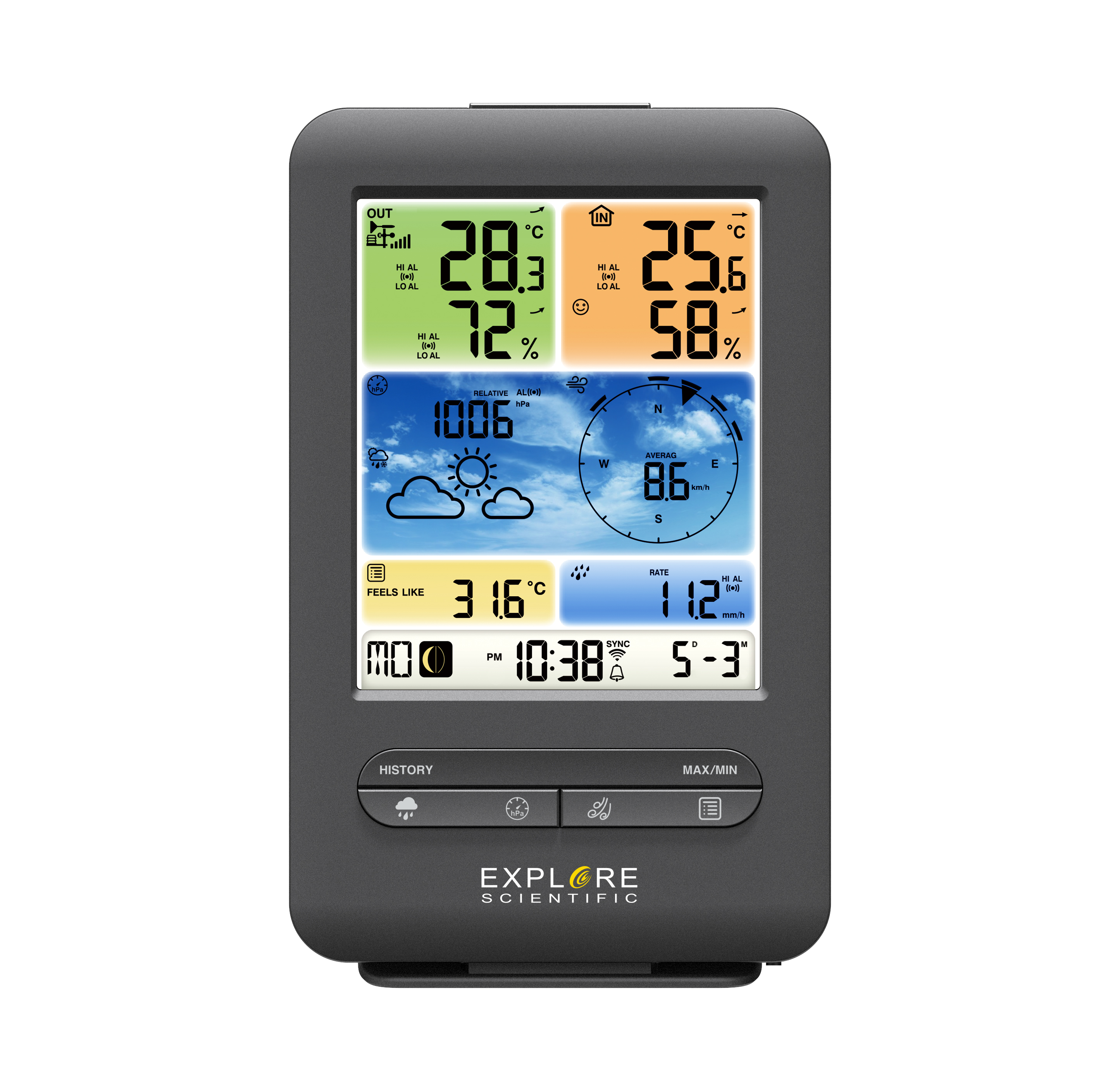 EXPLORE SCIENTIFIC WLAN-Farb-Wetterstation mit 5-in-1-Profi-Sensor V WSX1001