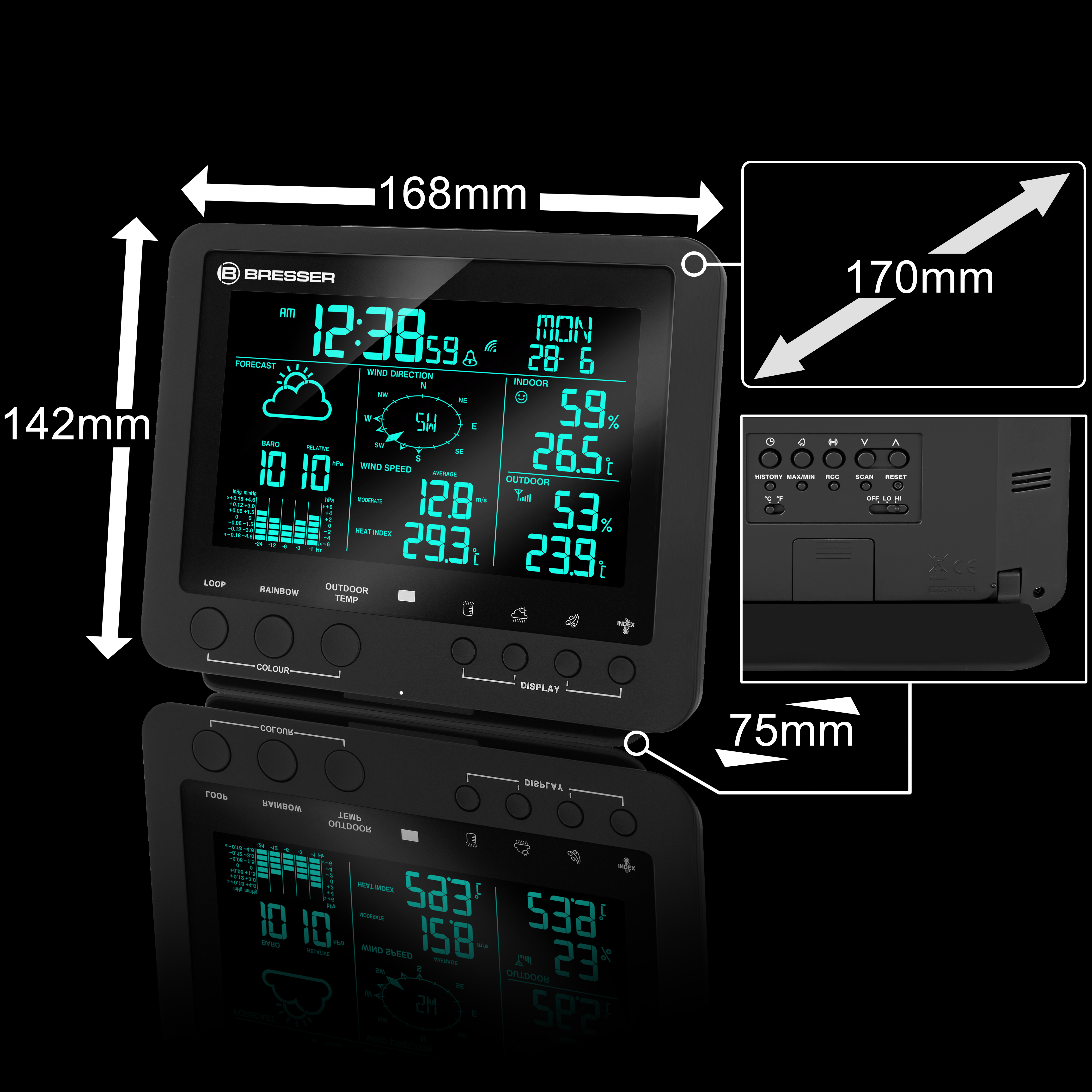 BRESSER 5-in-1 Profi-Wetterstation mit Farbwechsel