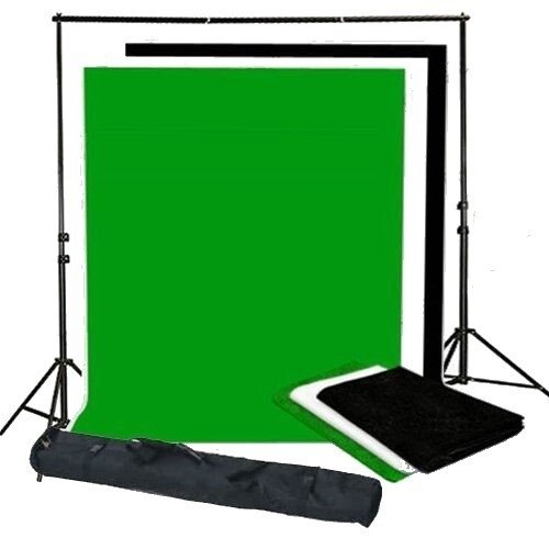 BRESSER BR-BGS2 Set21 - Hintergrundsystem inklusive Fotohintergründe Greenscreen/ Schwarz/ Weiß