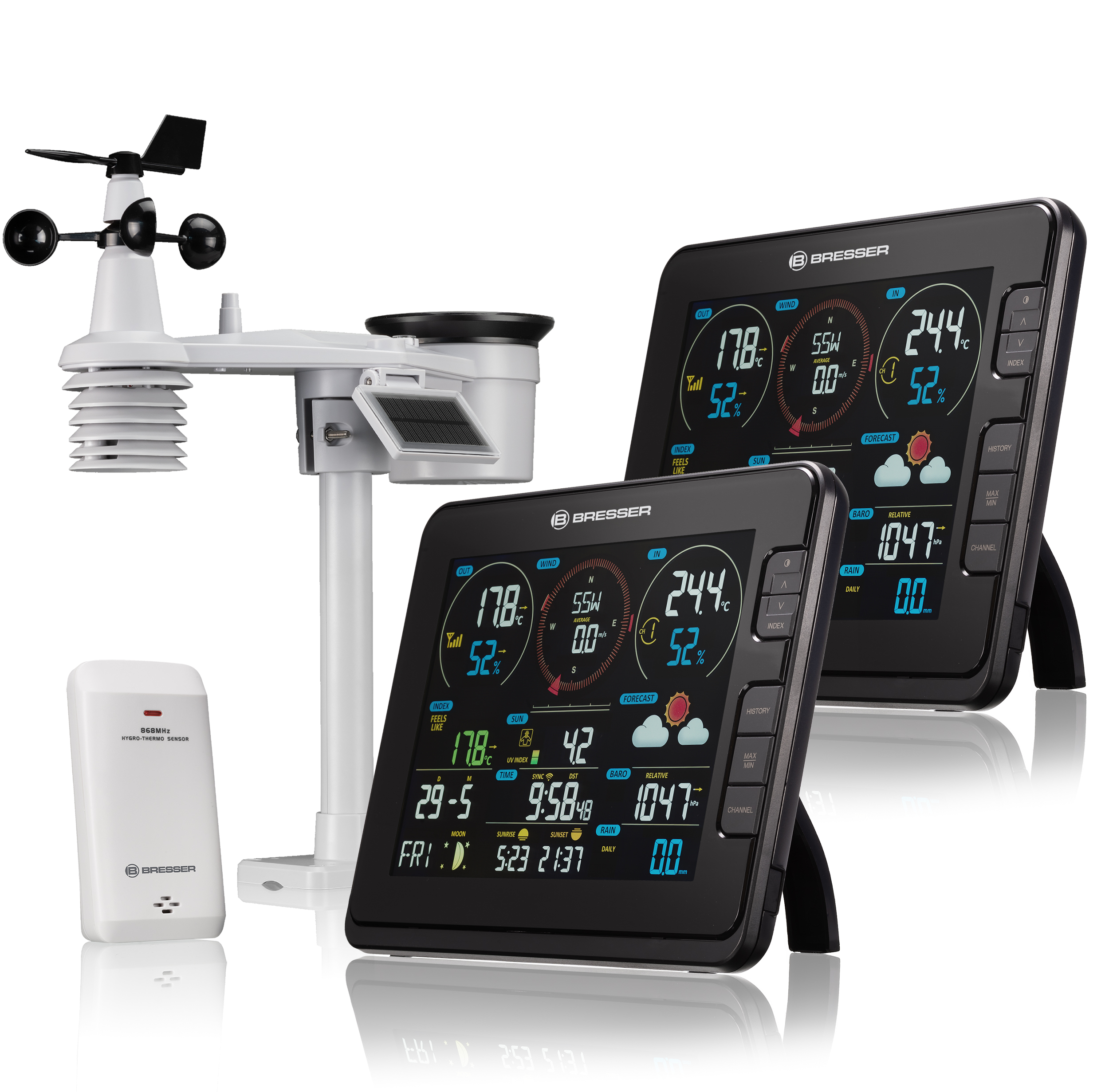 BRESSER Profi-WLAN-Wetterstation 7-in-1 mit 2 Basisstationen, Lichtintensität- und UV-Messung