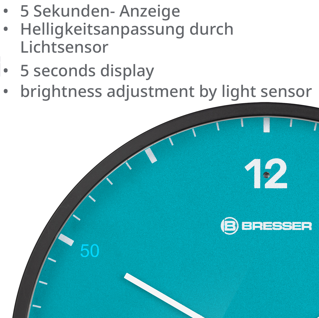 BRESSER MyTime LEDsec Wanduhr 24 cm mit Temperaturanzeige