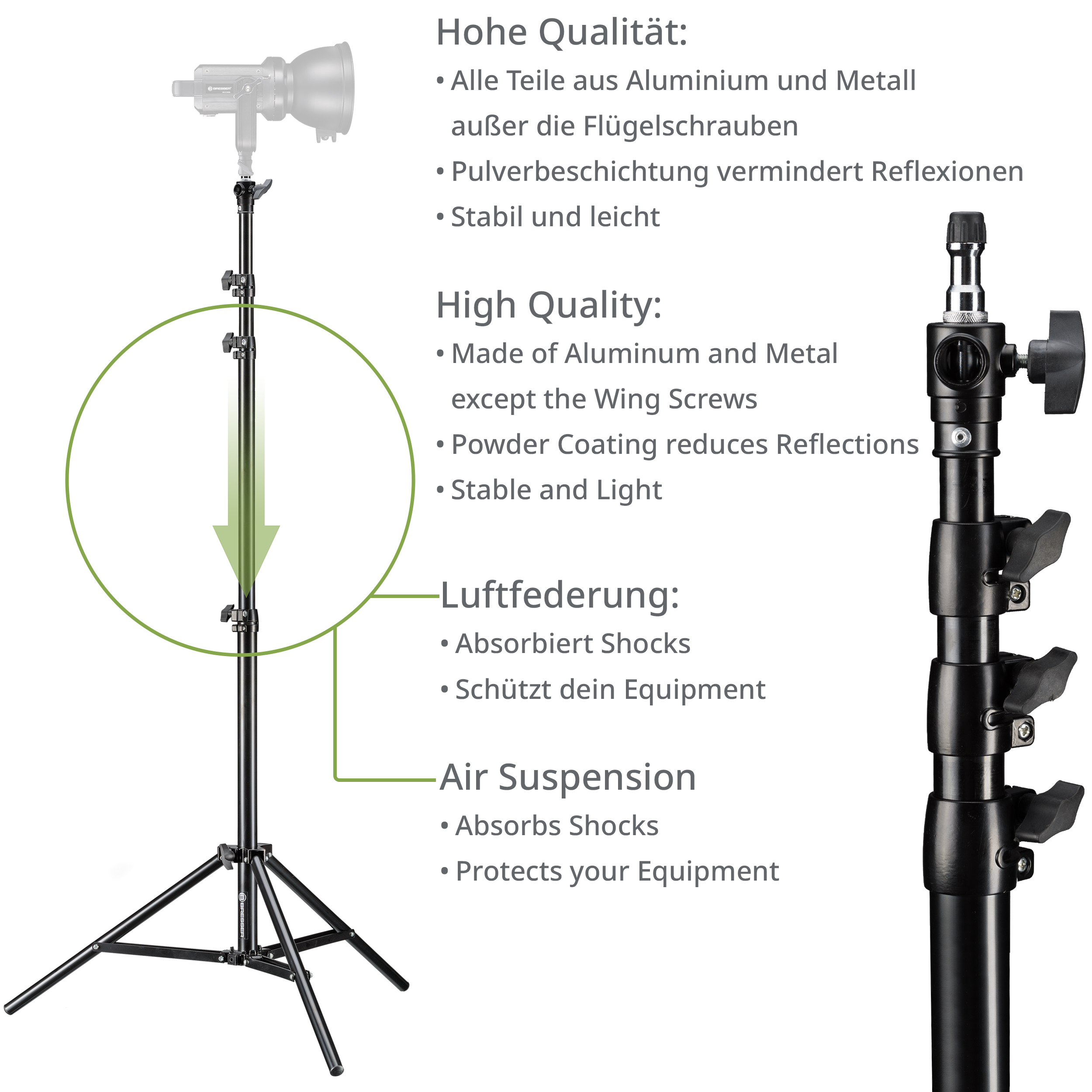 BRESSER Lampenstativset BR-TP240 PRO-1 (3 Stück) inklusive Stativtasche