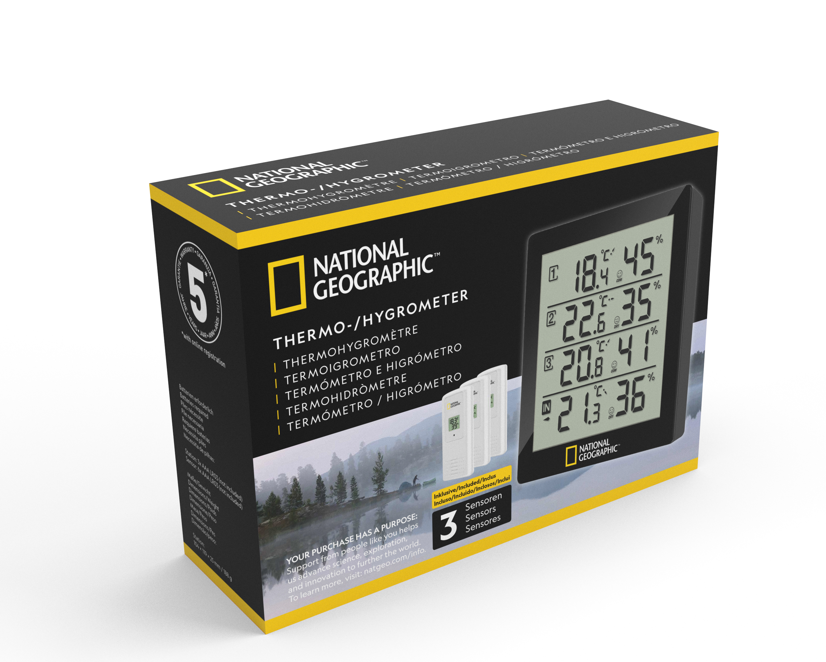 NATIONAL GEOGRAPHIC Digitales Thermo-Hygrometer für 4 Messbereiche - schwarz