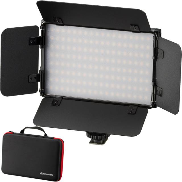 BRESSER PT Pro 15B-II Bi-Color LED Videoleuchte mit Lichtklappen, Akku und Tasche (Refurbished) 